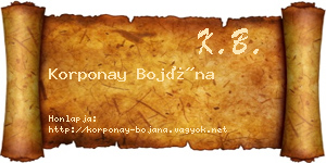 Korponay Bojána névjegykártya